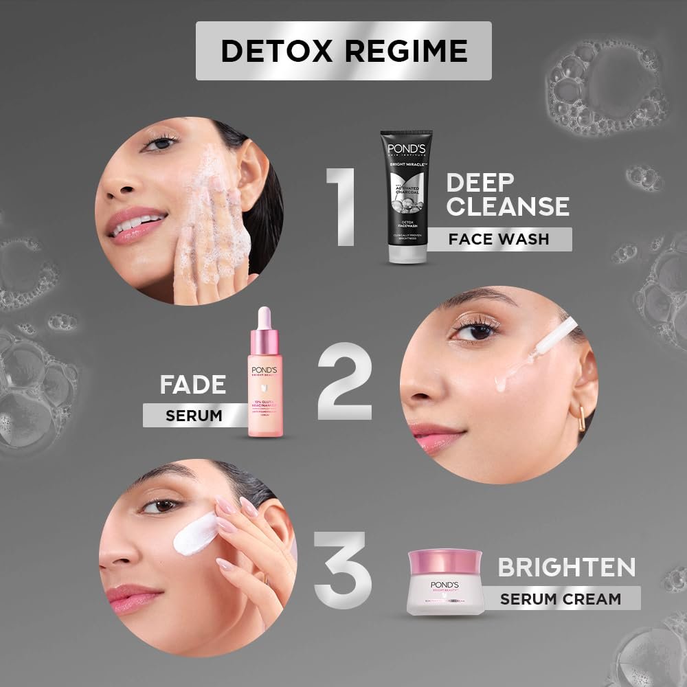 POND'S Pure Detox Face Wash 100 g|| Daily Exfoliating & Brightening Cleanser|| Deep Cleans Oily Skin - With Activated Charcoal for Fresh|| Glowing Skin thumbnail