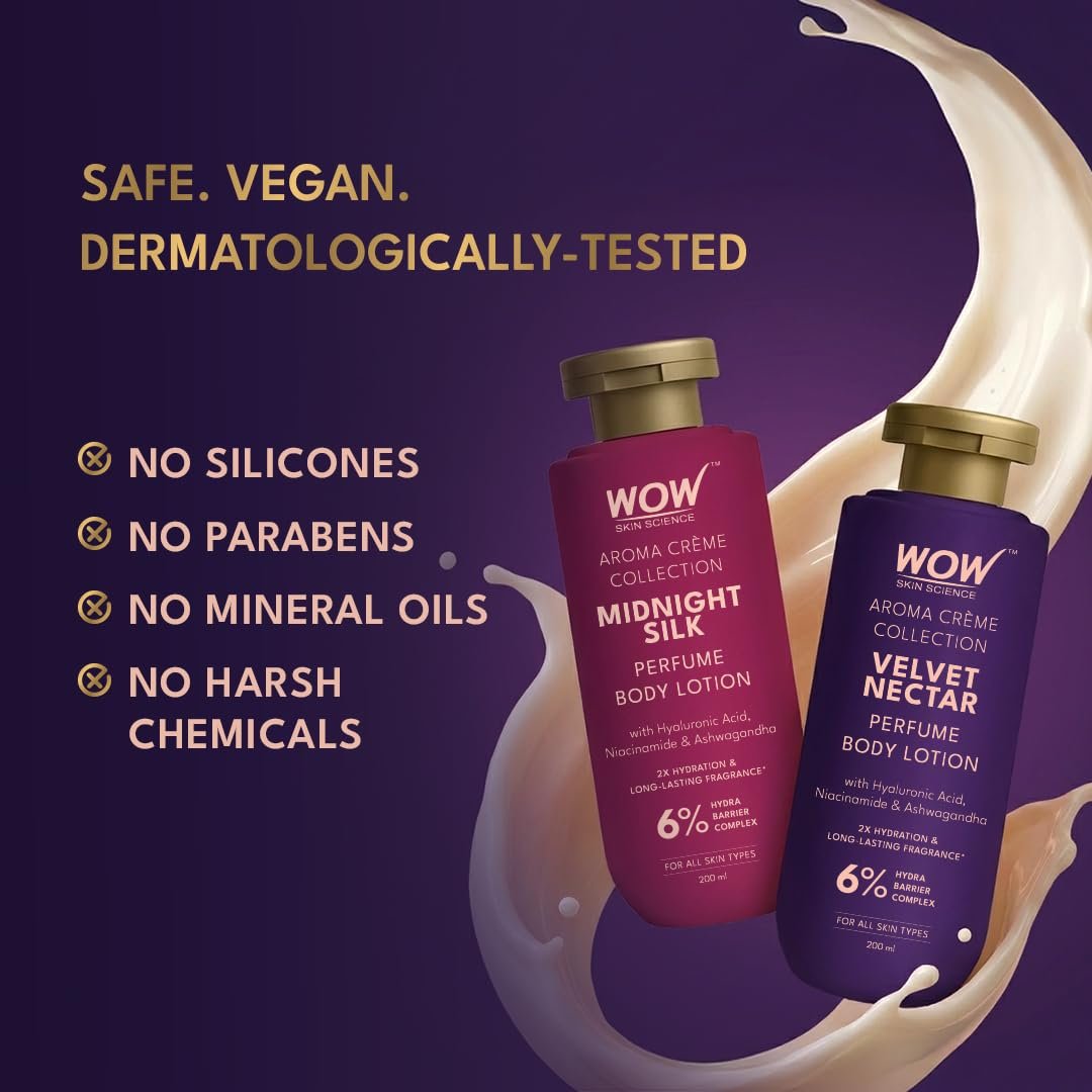 WOW Skin Science Velvet Nectar Perfume Body Lotion | 6% Hydra Barrier Complex | Hyaluronic Acid, Niacinamide & Ashwagandha 200ml thumbnail