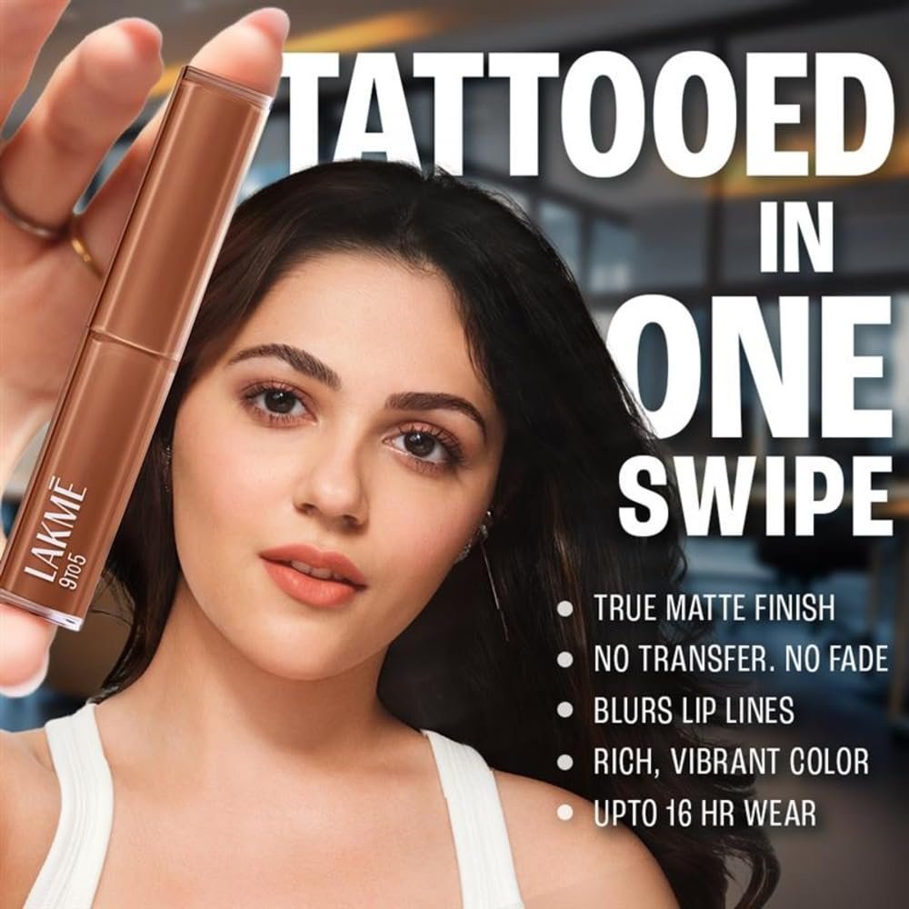 Lakme 9to5 Lip Tattoo Matte Slim Stick, Sangria Weekend, 2g, for Intense Color and Full Coverage, with Bakuchiol and Vitamin E, Smudgeproof and Waterproof, Long-Lasting Lipstick for Women thumbnail