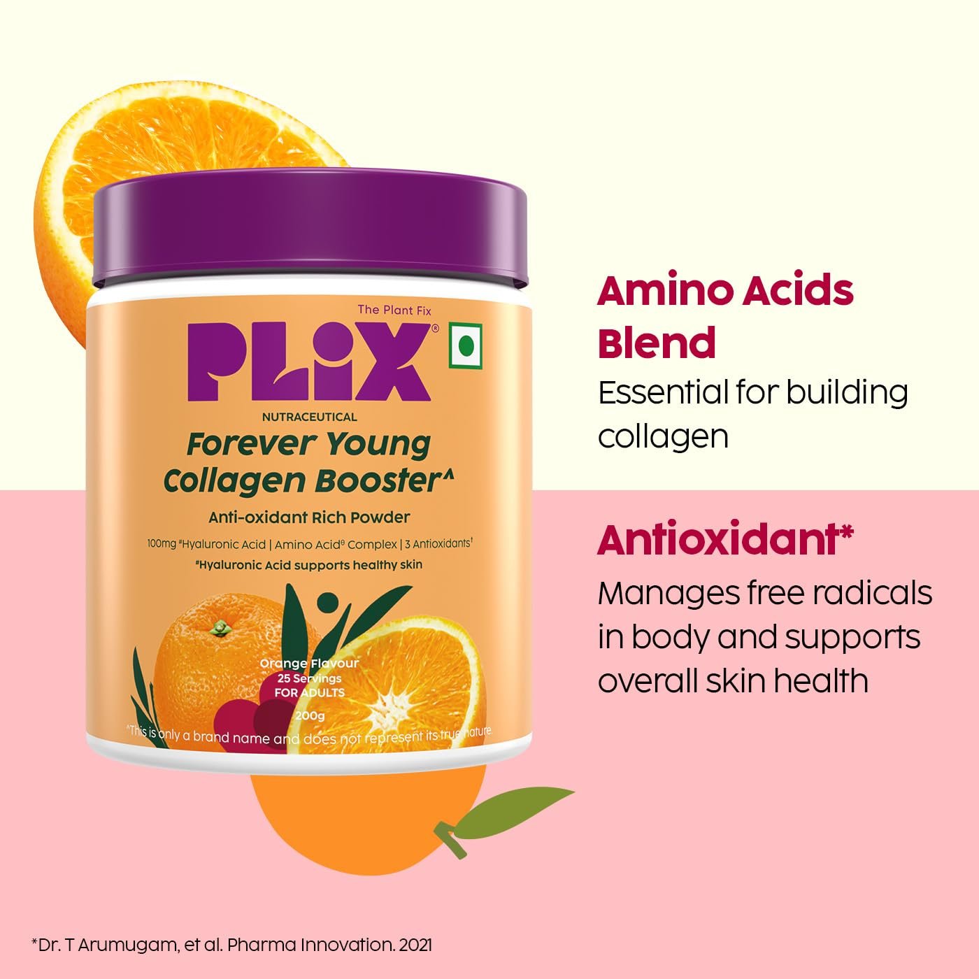 PLIX – THE PLANT FIX | Collagen Booster Powder to Support Healthy Skin | Supports Collagen Production, Antioxidants & Skin Health | Vitamin C, Hyaluronic Acid, Orange (200 g) thumbnail
