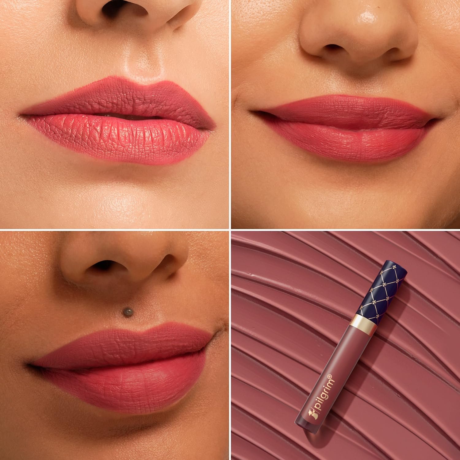 Pilgrim Oh So Crème! Premium Matte Liquid Lipstick | Most Lightweight & Transfer-proof Lipstick | Highly Pigmented & Long-Lasting | 3.5ml (Rose Allure-02) thumbnail
