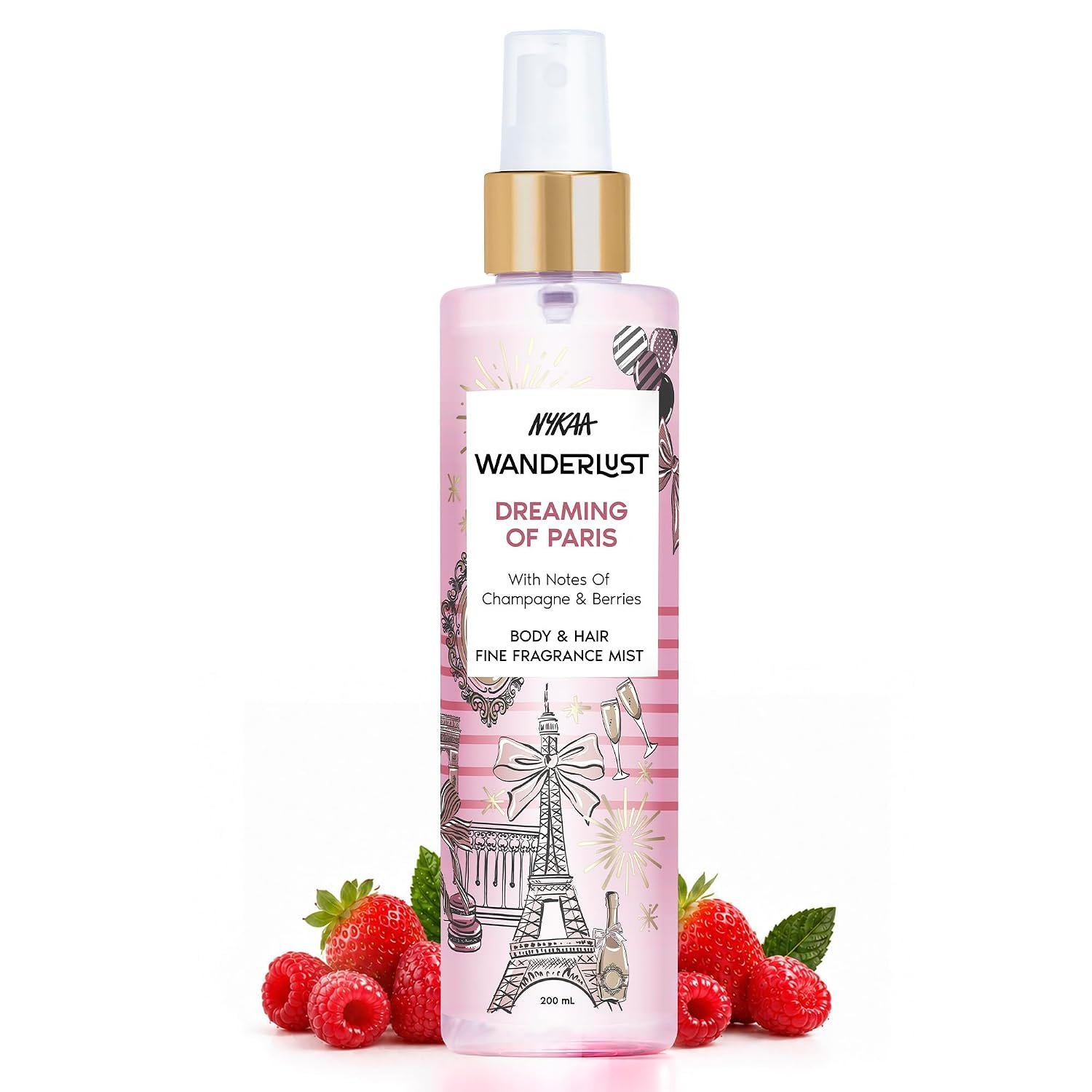Nykaa Wanderlust Dreaming of Paris Fruity Perfume Body & Hair Mist, Notes of Champagne & Berries, 8 Hrs Long- Lasting Everyday Fragrance, 200 ml thumbnail