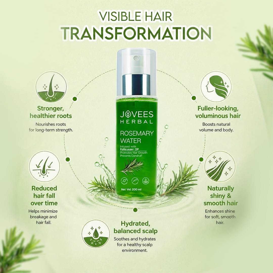 Jovees Herbal Rosemary Water Hair Growth Spray with Follicusan DP (200ml) | Mist Spray for Hair Fall, Strengthens Follicles & Boosts Hair Growth | Adds Shine thumbnail