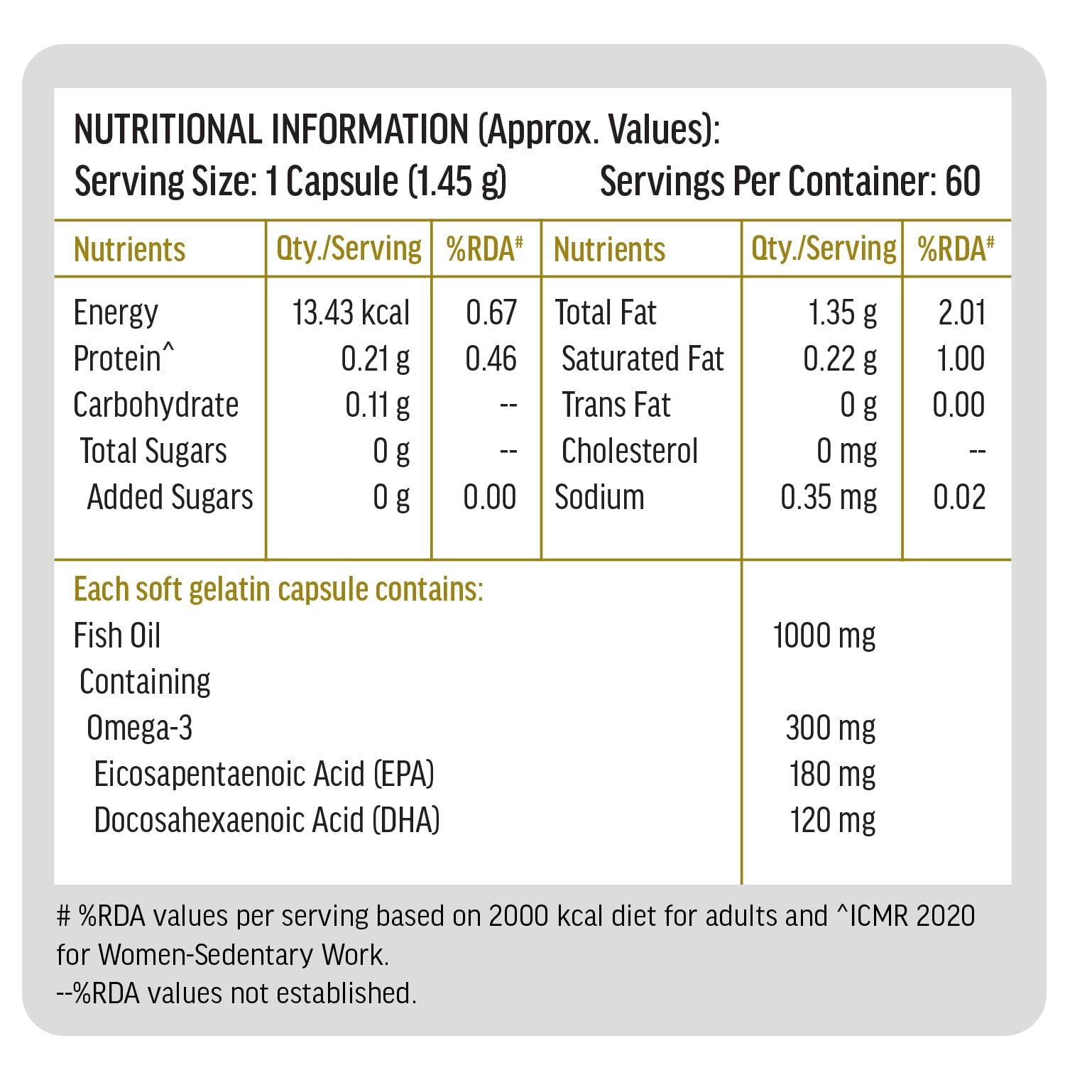 hk vitals Omega 3, 60 Fish Oil Capsules 1000mg with 180mg EPA & 120mg DHA | Supports Brain, Heart, Eye & Joint Health thumbnail