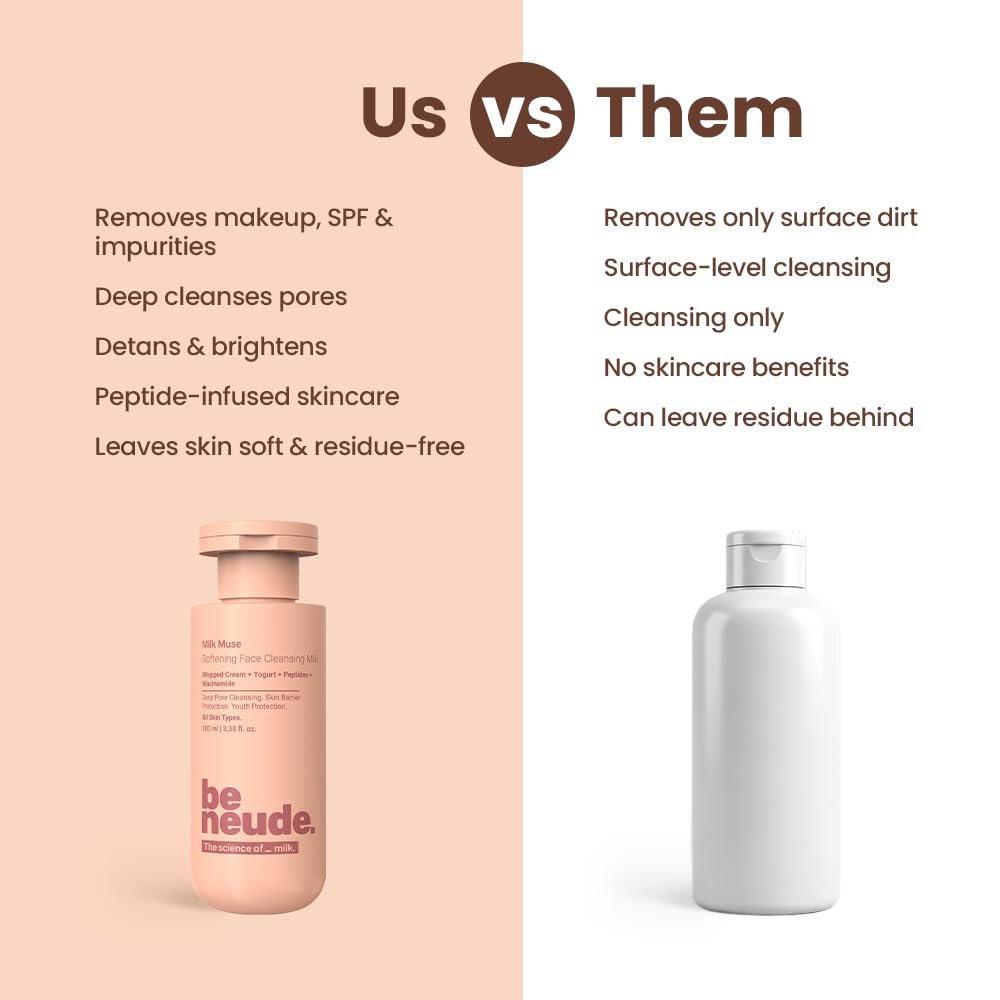 Be Neude Milk Muse Face Cleanser 100 ml with Peptides and Whipped Cream Deep Pore Non Drying Face Wash for Acne Prone and Sensitive Skin Hydrating Cleansing Milk thumbnail