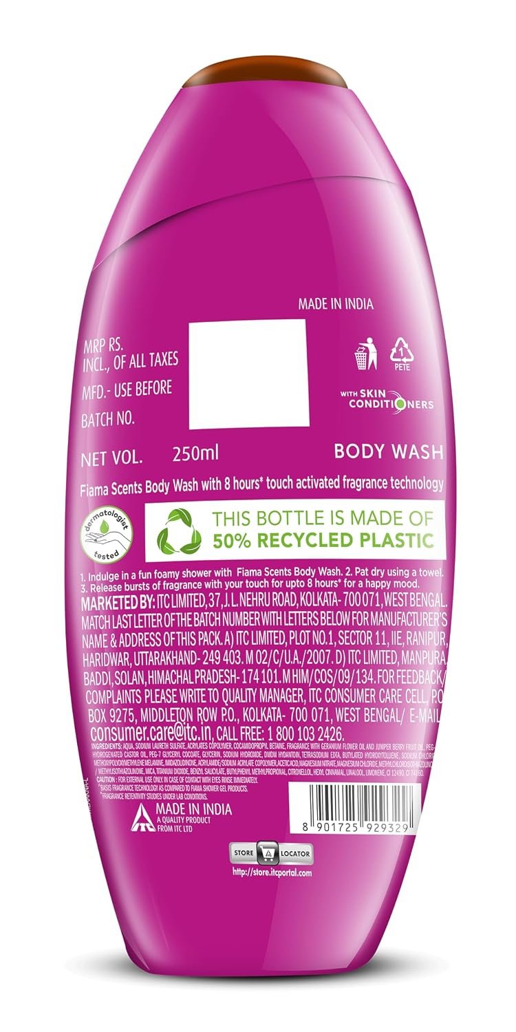 Fiama Scents Body Wash Shower Gel Juniper & Geranium, 250ml, Body Wash for Women & Men with Skin Conditioners, Long Lasting 8 Hour Fragrance Lock Technology, | thumbnail