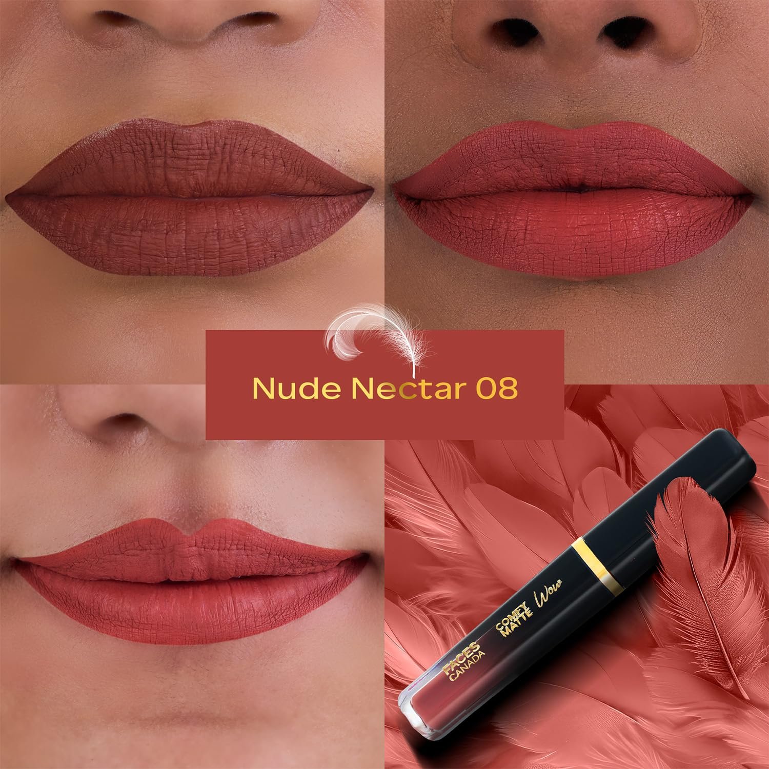FACESCANADA Comfy Matte Wow Liquid Lipstick Nude Nectar 08 3.8ml | One Swipe Application | Highly Pigmented | Comfortable Wear | Glides Smoothly | Long Lasting | Transferproof thumbnail