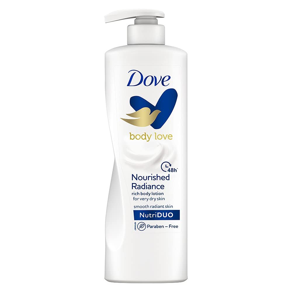 Dove Body Love Nourished Radiance Body Lotion For Very Dry Skin 48hrs Moisturisation Paraben Free with Plant Based moisturiser Soft Radiant Skin 400ml thumbnail