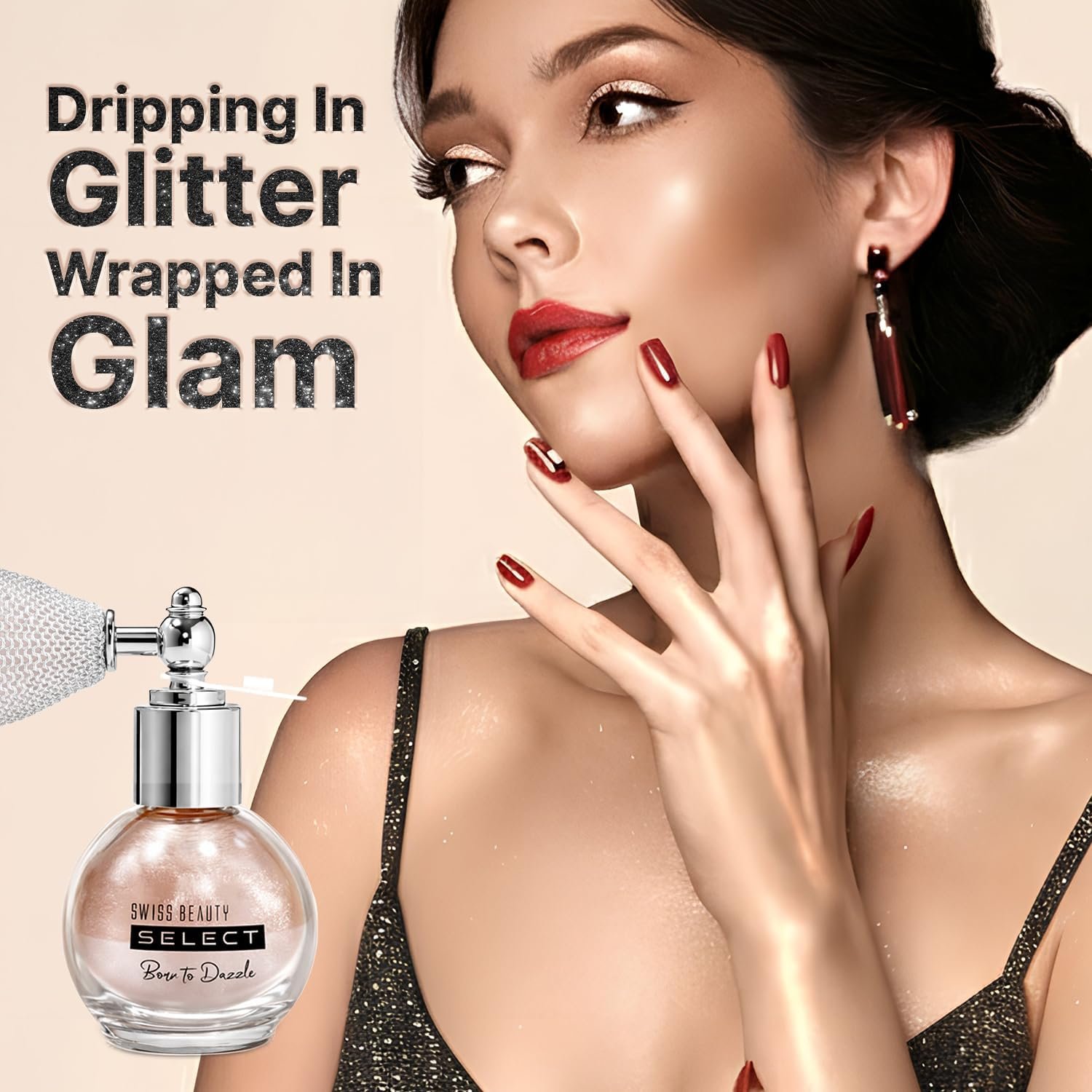 Swiss Beauty Select Born To Dazzle Glitter Spray | Pearlescent Particles | Multidimensional Shine | High-Impact Glow | Lightweight & Blendable | Gentle On The Skin | For Body & Hair | Shade- thumbnail