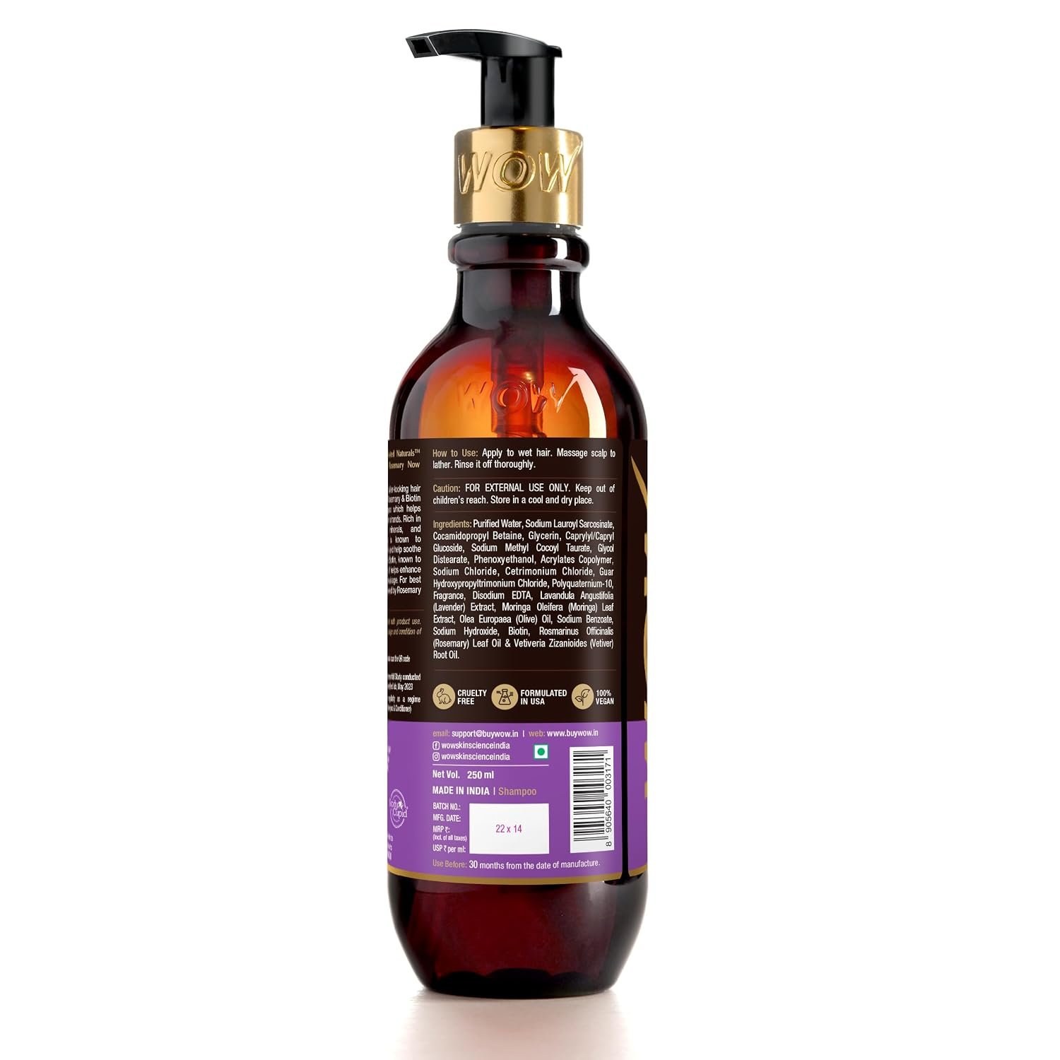 WOW Skin Science Rosemary & Biotin Hair Growth Shampoo | Fights Hair Fall | Grows New Hair | Prevents Breakage & Split Ends | Adds Shine to Dull Hair | 250ml thumbnail