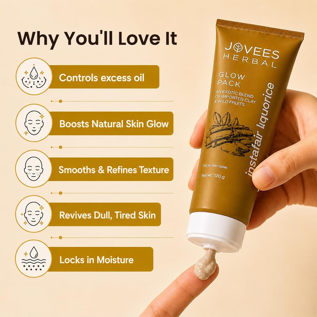 Jovees Herbal Glow Face Pack for Tan Removal & Brightening | Clay Face Mask to Clean Pores, Remove Blackheads & Dark Spots | Hydrating Face Pack for All Skin Types - 120g thumbnail