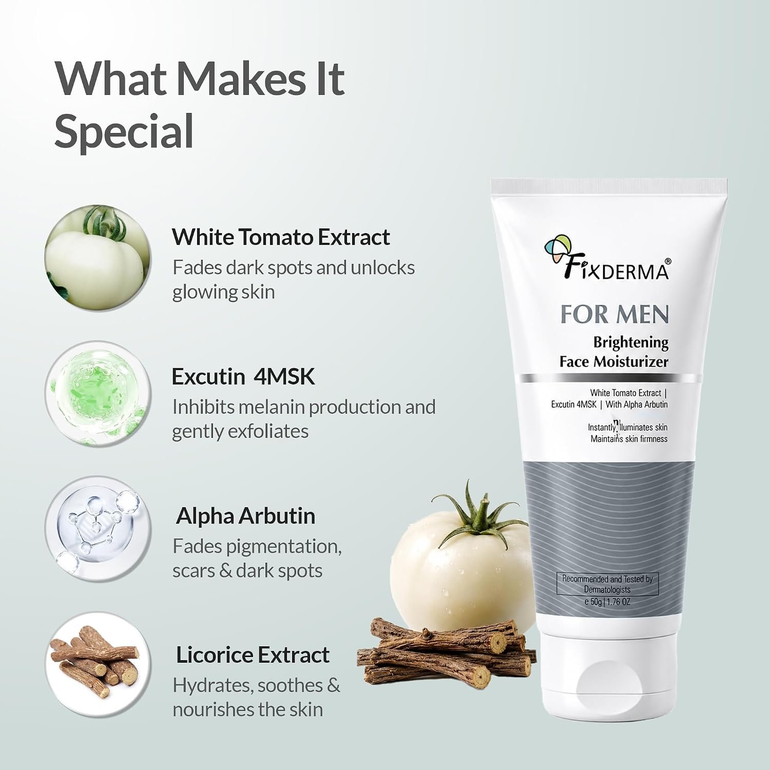 Fixderma Brightening Face Moisturizer for Men | Helps Reduce & Even Skin Tone | Hydrating Moisturizer for Bright, Smooth & Healthy-Looking Skin | 50g thumbnail