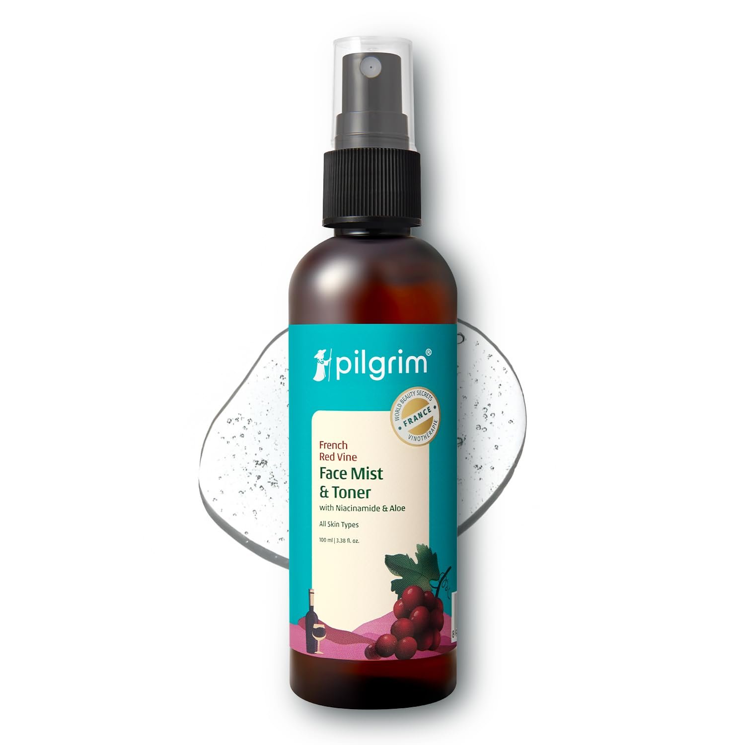 Pilgrim Alcohol Free Red Vine Face Toner Spray with Vitamin B3 and Aloe, Face Mist Spray For Anti Ageing, Glowing Skin, Dry, Oily Skin, Men & Women,100ml thumbnail