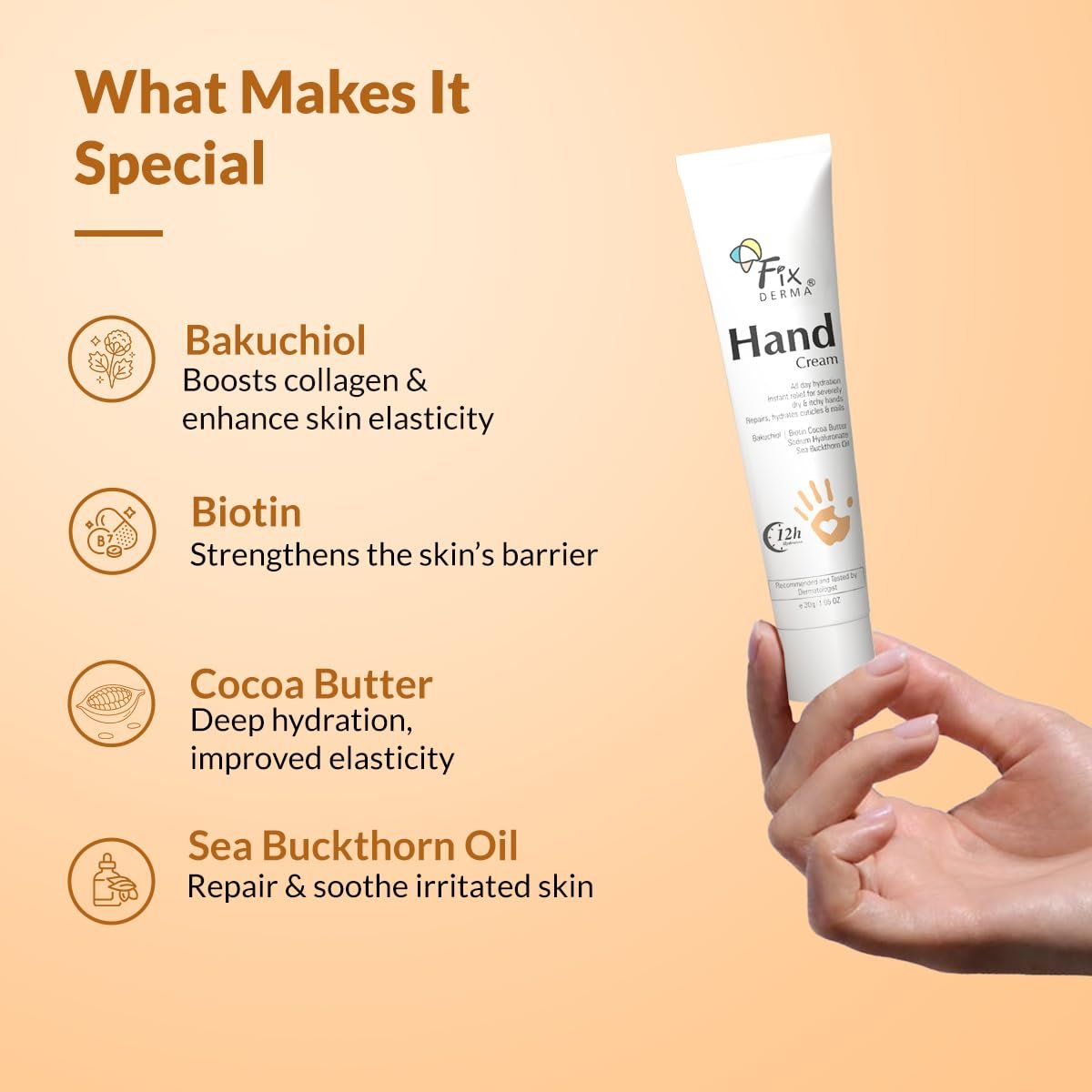 Fixderma Hand Cream for Women & Men | Hand Moisturizer | Hand Cream for Dry and Rough Hands | Cocoa Butter | Cream for Itchy Hand | All Skins Types - 30g thumbnail
