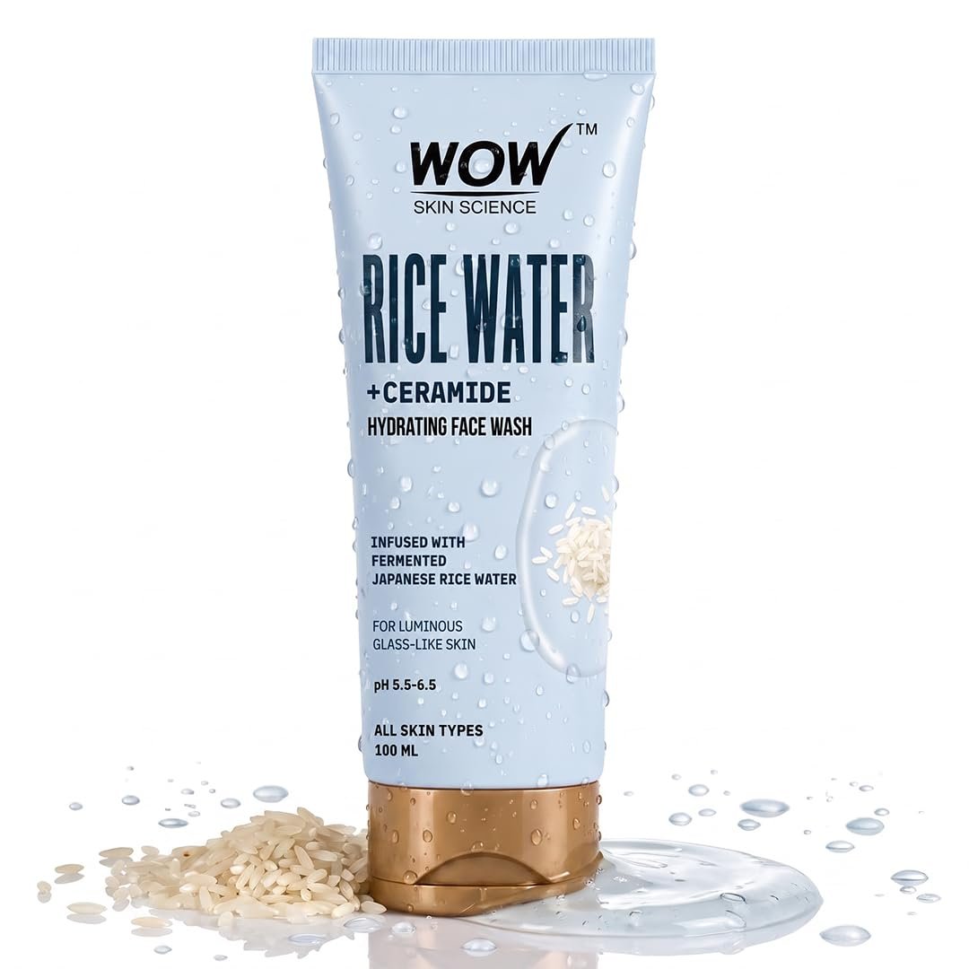 WOW Skin Science Rice Water & Ceramide Hydrating Face Wash | Brightens Skin | Tightens Pores | Locks in Moisture | Reduces Fine Lines | Improves Skin Elasticity | 100ml
