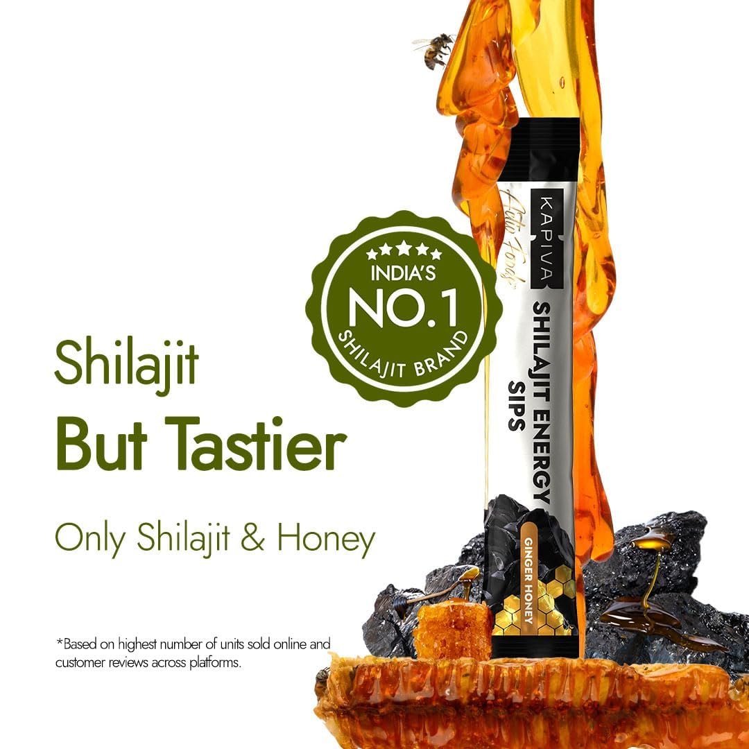 Kapiva Shilajit Energy Sips | With 100% Pure Shilajit/Shilajeet | 250mg Shilajit/Stick | Boosts Energy & Stamina | 30 Sachets | Ginger Honey Flavour (30 N) thumbnail