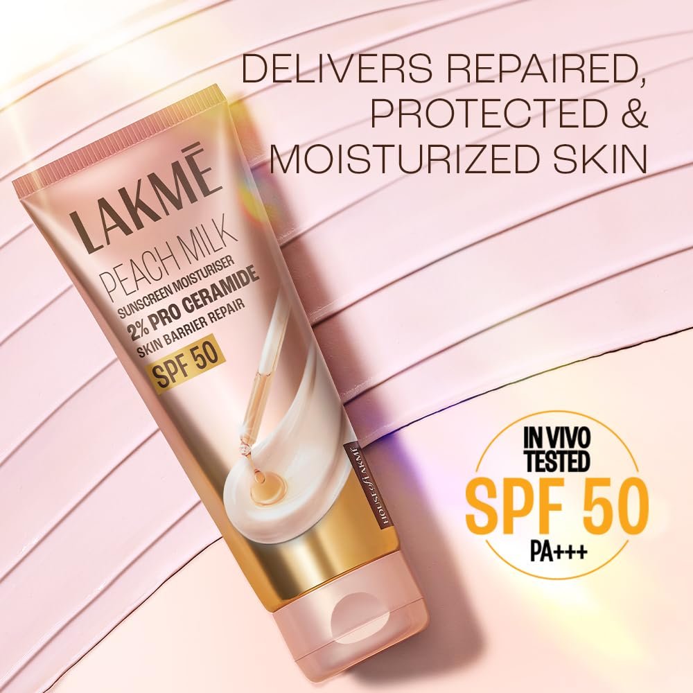 Lakme Peach Milk Sunscreen Moisturiser SPF 50 PA+++ 200g thumbnail