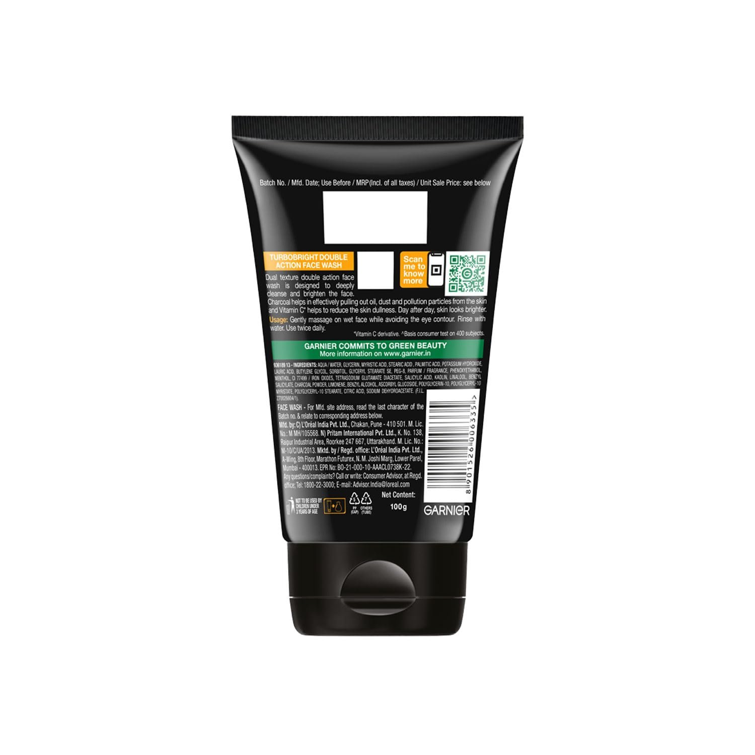 Garnier Men, Face Wash, Brightening & Anti-Pollution, TurboBright Double Action, 100 g thumbnail