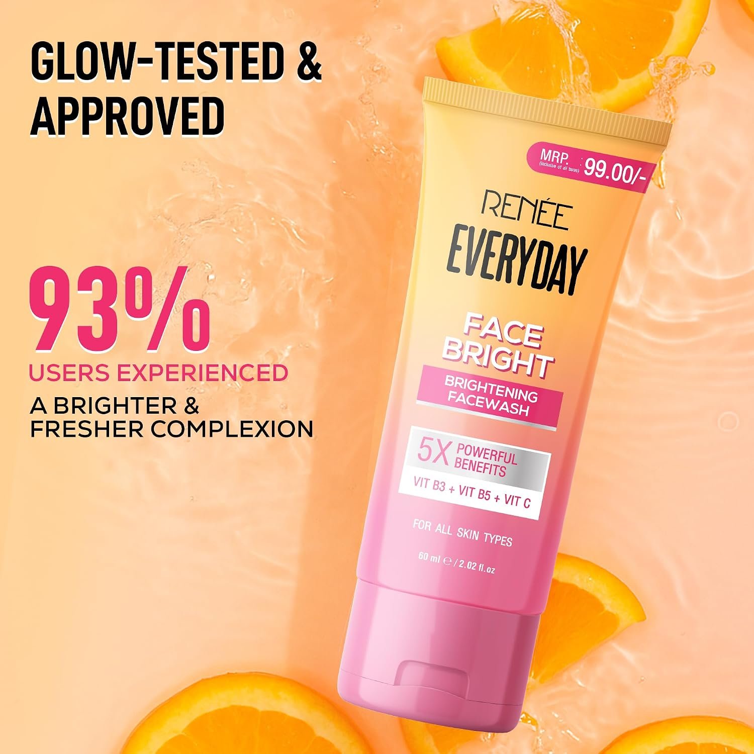 RENEE Everyday Face Bright Gentle Face Wash For Fresh, Clean Skin | Hydrates, Brightens Skin, Reduces Oil | With Vitamin B3, B5, and C | Facewash for Women & Men of All Skin Types | 60 Ml thumbnail
