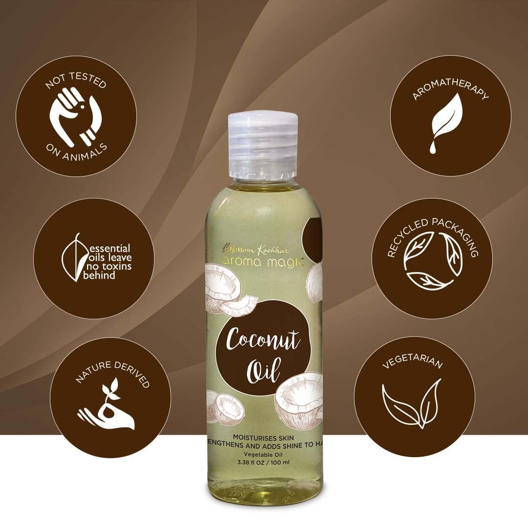 Aroma Magic Coconut Oil Hydrates & moisturises your skin, strengthens hair with shine, & heals burns, wounds and infections -100ml thumbnail