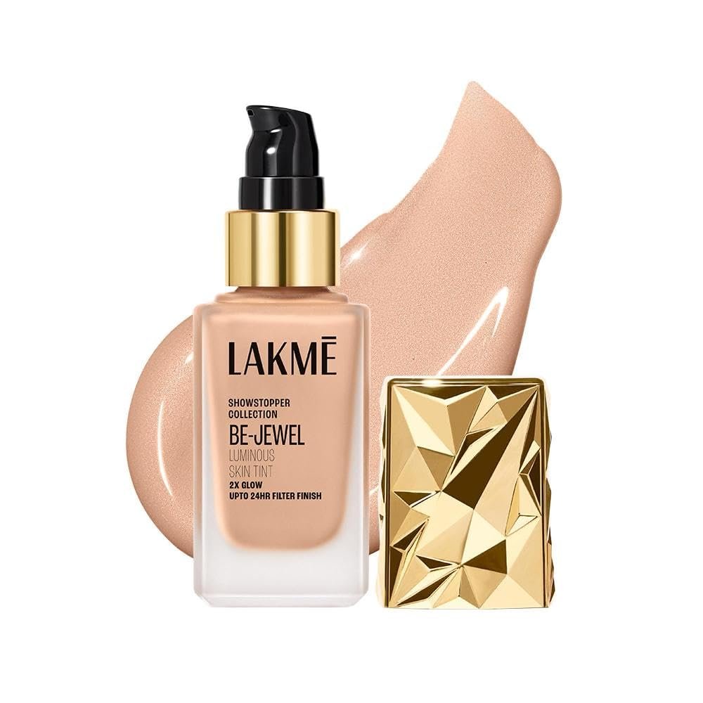 LAKME Be-Jewel Luminous Skin Tint, 25ml, for Radiant, Smooth and Luminous Finish, with Light-Reflecting Polymers, 24HR Filter-Like Wear, Foundation for Women Dry Skin, for Women - Warm Sand