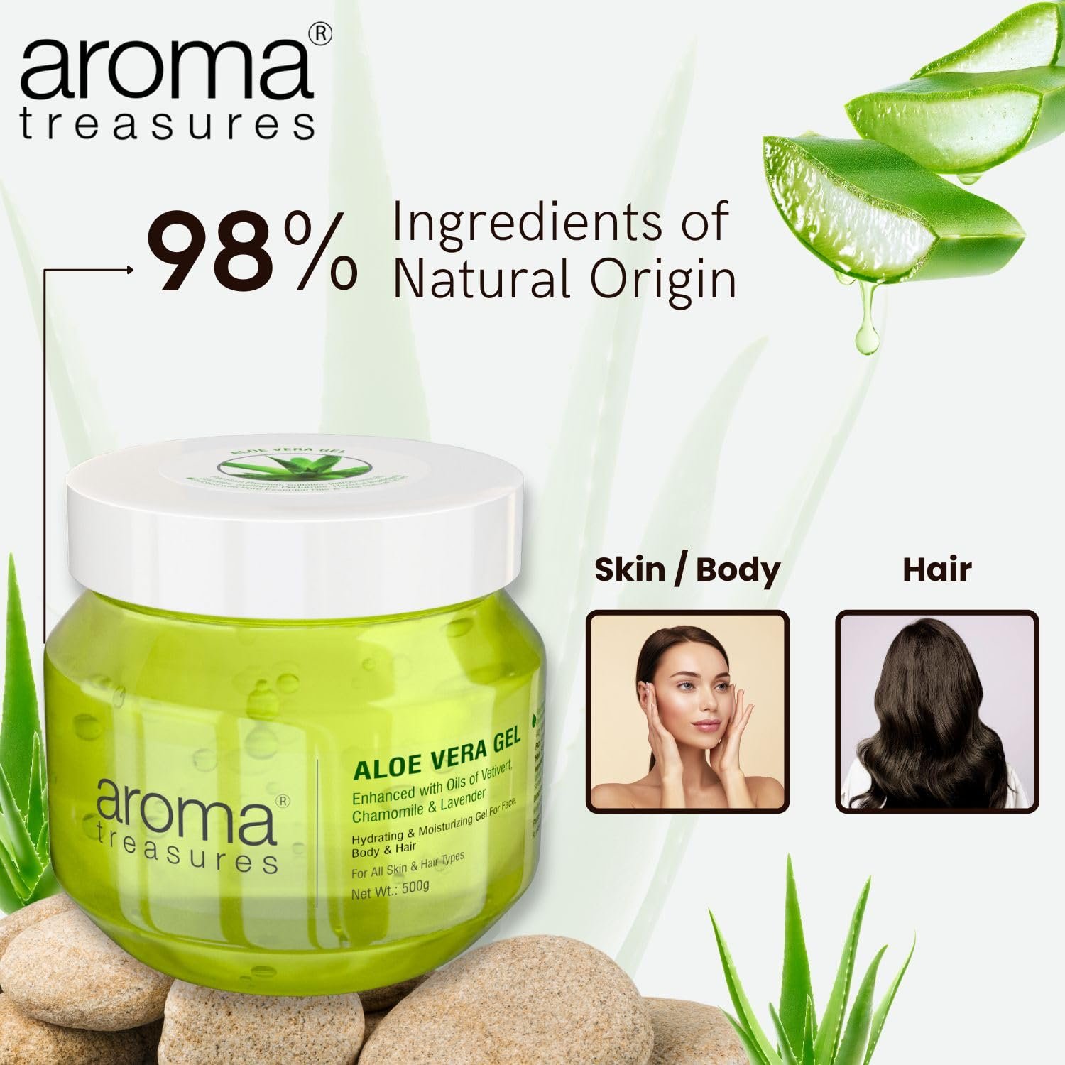 Aroma Treasures Aloe Vera Gel for Face, Body & Hair | Moisturizing & Hydrating Aloevera Gel | 98% Ingredients of Natural Origin | Pure Aloe Vera Gel for Skin, Hair & Pimples | 500g thumbnail