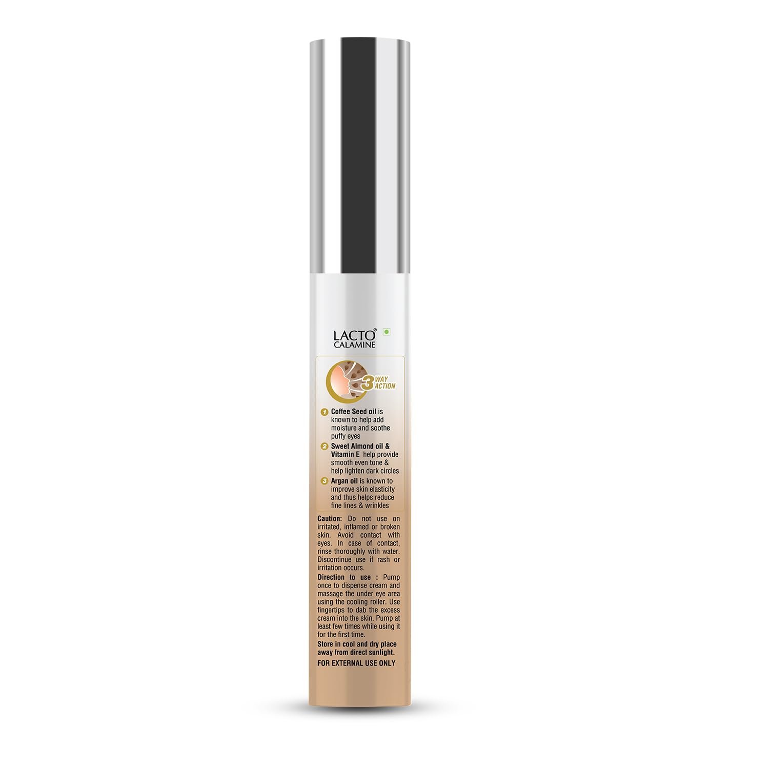 Lacto Calamine Under Eye Cream For Dark Circles for Women & Men | Fine Lines & Puffy Eyes With Cooling Massage Roller | 15g | With Coffee Oil, Multi-Peptides, Niacinamide, & Vitamin E thumbnail