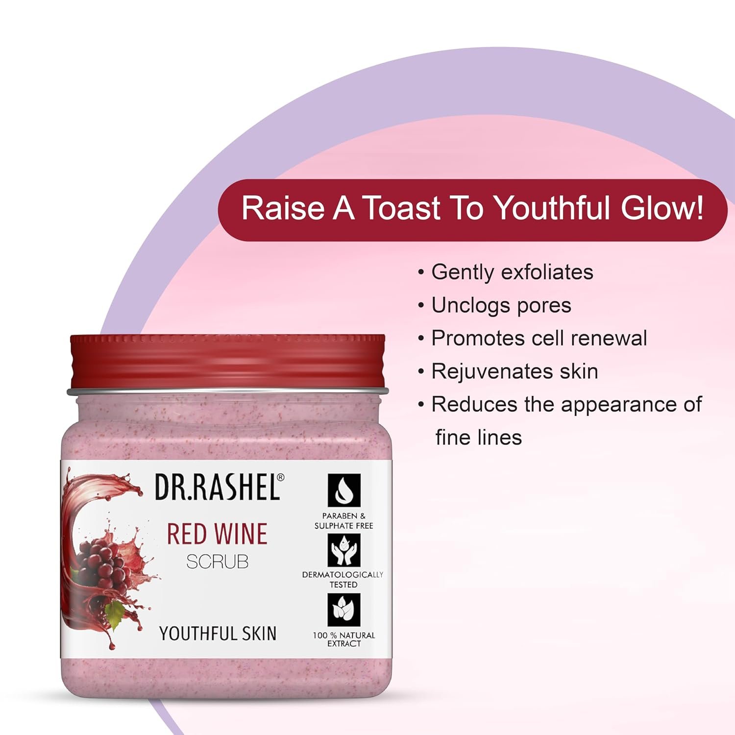 DR.RASHEL Red Wine Scrub | Natural Exfoliating Face & Body Scrub | With Antioxidants | For Youthful Glow | Paraben-Free | Anti-Aging Formula | 380 ml thumbnail
