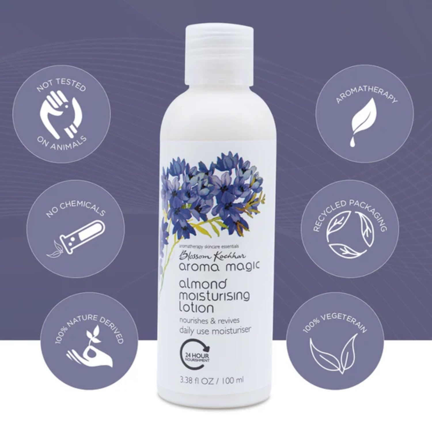 Aroma Magic Almond Moisturising Lotion SPF 15| for 24H nourishment |Moisturizes & revives skin| lotus leaf extracts, jojoba oils, geranium & rose essential oils| 100ml thumbnail