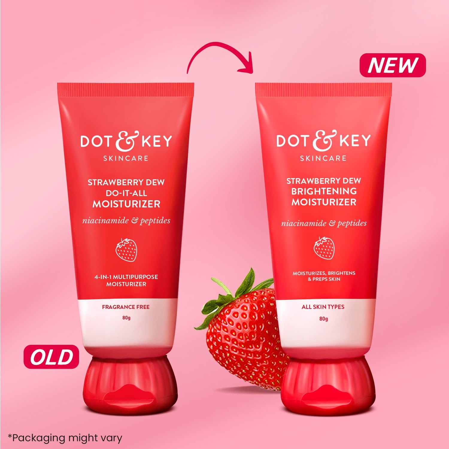 Dot & Key Strawberry Brightening Moisturizer | Niacinamide, Peptides & Hyaluronic Acid, Non-sticky, Brightens Skin, Intense Moisturization 80g thumbnail
