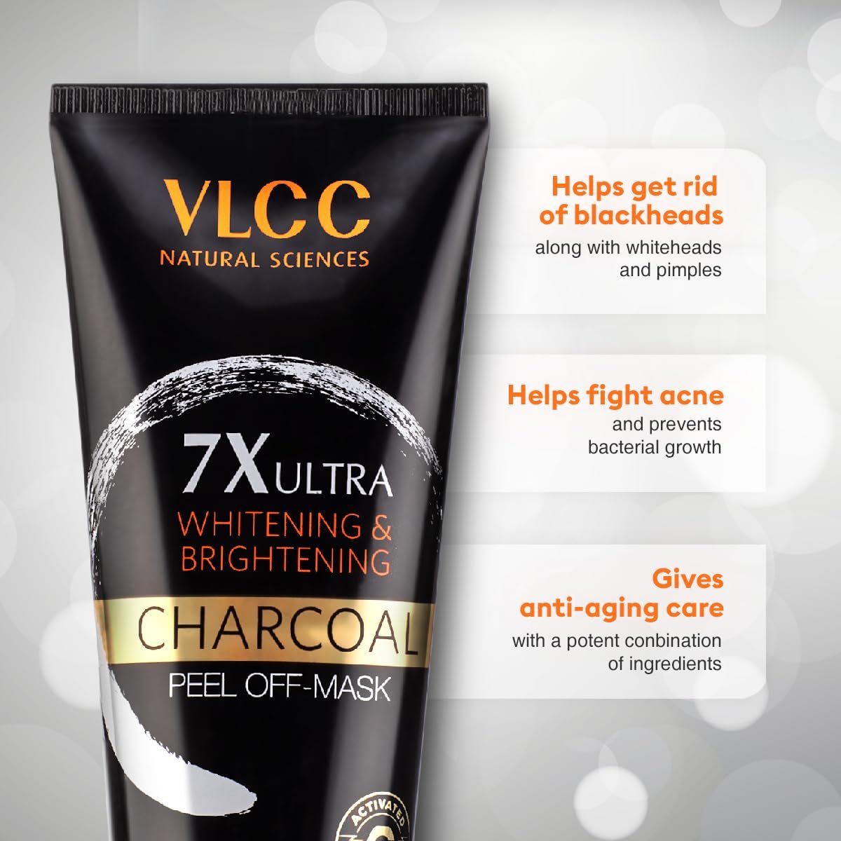 VLCC 7X Ultra Whitening & Brightening Charcoal Peel Off Mask - 100g | With Vitamin E, Rosewater, Lemon Peel Oil thumbnail