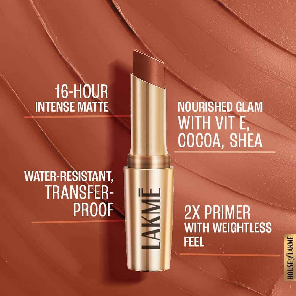 LAKMÉ Powerplay Priming Matte Lipstick, Smooth Matte Finish Caramel Latte, 3.6g thumbnail