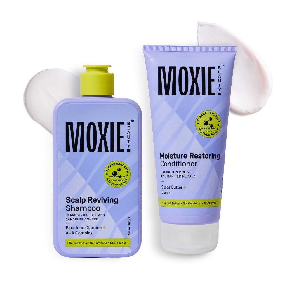 Moxie Beauty Scalp SOS Wash Duo Dandruff Scalp Care 200ml + 175ml Piroctone Olamine, AHA Complex, Cocoa Butter & Biotin | Dandruff care, scalp cleansing & deep hydration