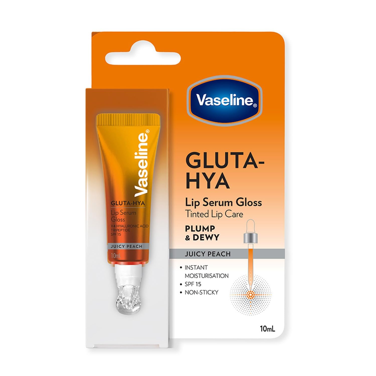 Vaseline Gluta-Hya Juicy Peach Lip Gloss, Serum Lip Care with Hyaluronic Acid and GlutaGlow Technology, Tints, Plumps and Protects with SPF15 for Plumper Lips | 10 ml thumbnail
