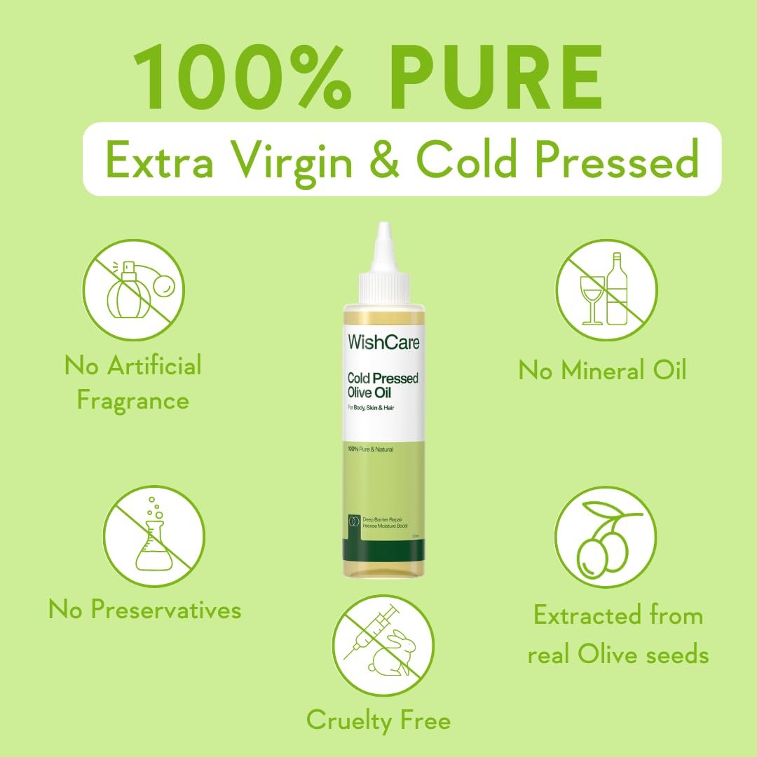WishCare 100% Pure Premium Cold-Pressed Olive Oil | Virgin Grade Natural Oil for Hair & Skin | Nourishes, Moisturizes & Supports Healthy-Looking Hair and Skin | 200ml thumbnail