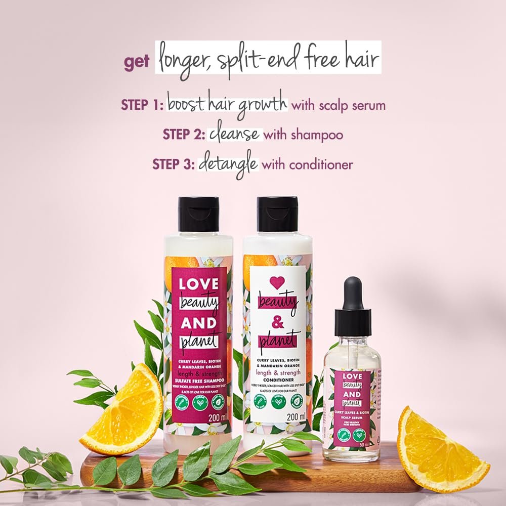 Love Beauty & Planet Curry Leaves, Biotin & Mandarin Natural Conditioner for Split-end Free Long Hair|No Sulfates,No Paraben|400ml thumbnail