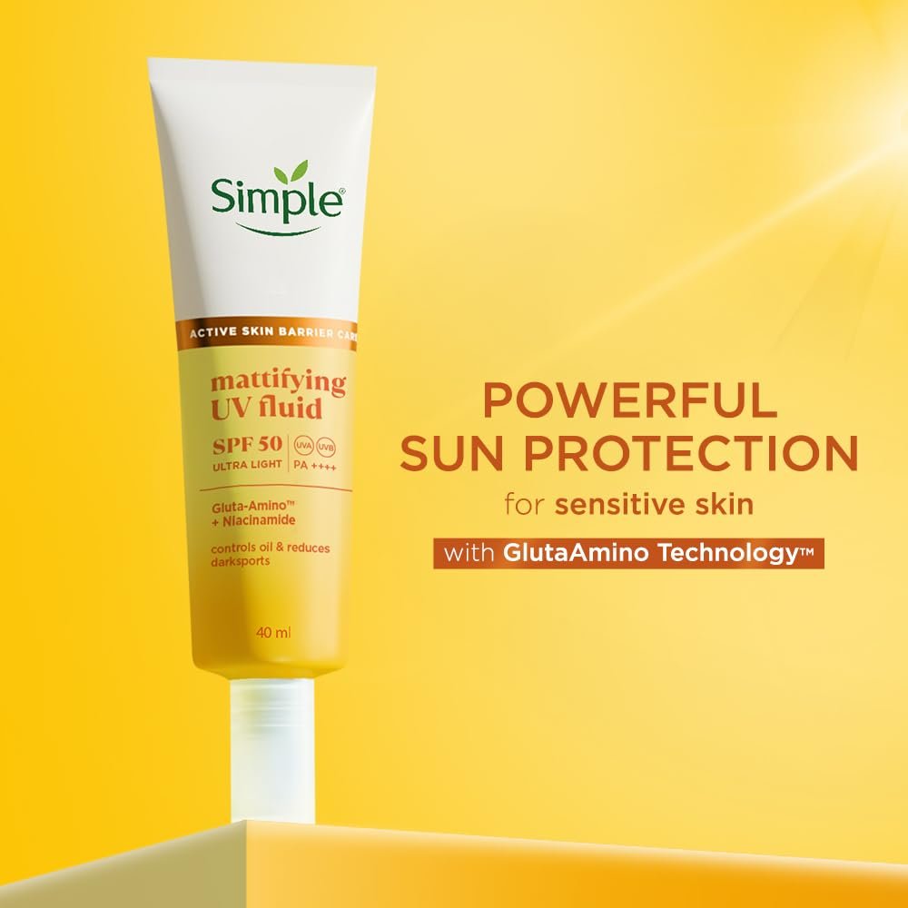 Simple Mattifying UV Fluid |SPF 50 PA++++ | With Niacinamide & GlutaAmino Technology| Sunscreen for Oily Skin & Dark Spots |40ml thumbnail