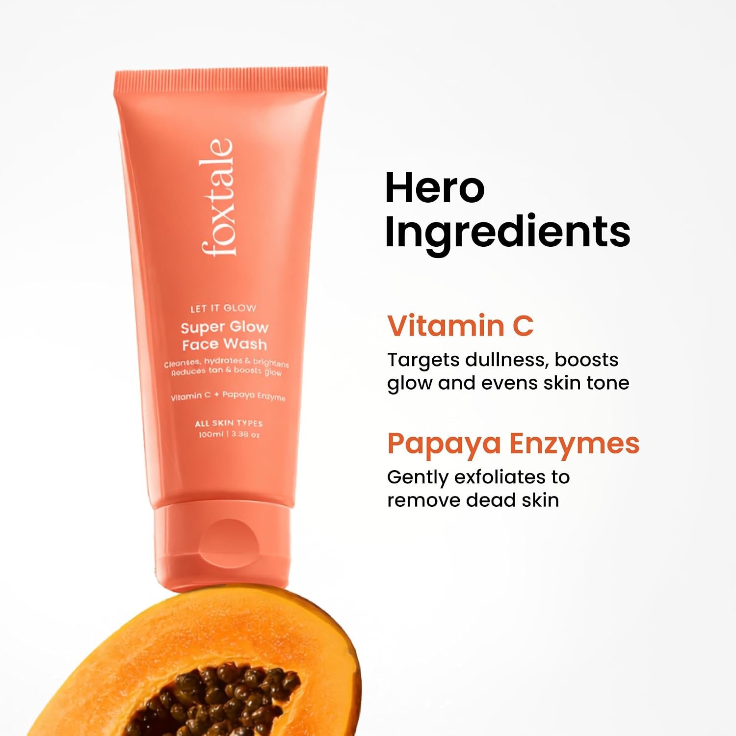 Foxtale Super Glow Detan Face Wash with Vitamin C & Papaya enzyme, Tan Removal, Brightens & Reduces Pigmentation, Gentle Exfoliation | Face Wash for Men & Women | All Skin Types - 100ml thumbnail