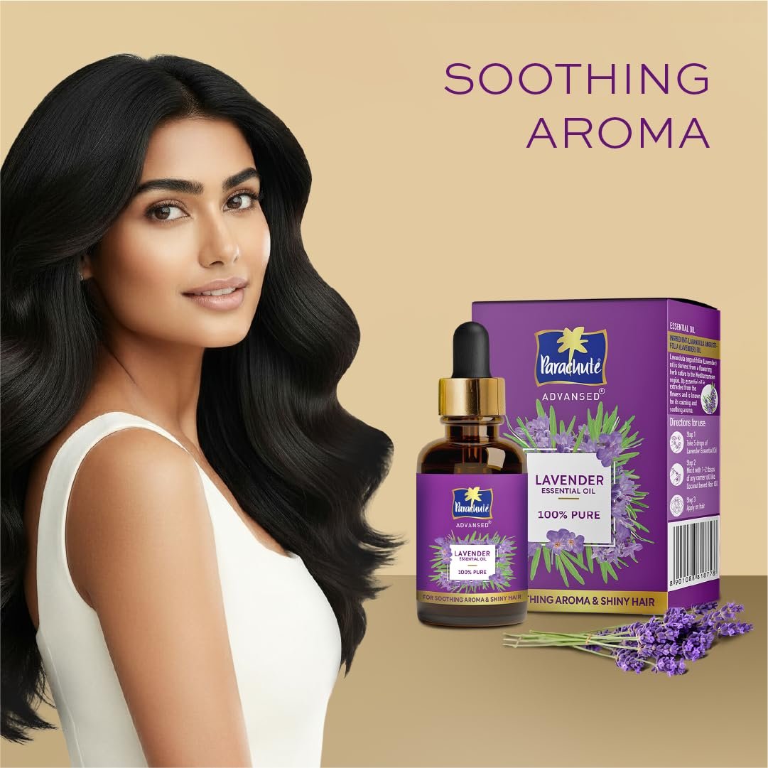 Parachute Advansed Lavender Essential Oil 14ml | 100% Pure | For long & thick hair | Soothing Aroma | Soft & Shiny Hair | Promotes Healthy-Looking Hair thumbnail