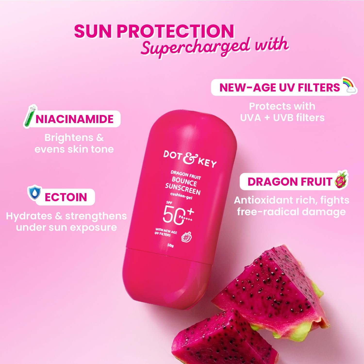 Dot & Key Dragon Fruit Bounce Sunscreen In-Vivo Tested SPF 50+ PA++++ 50g thumbnail