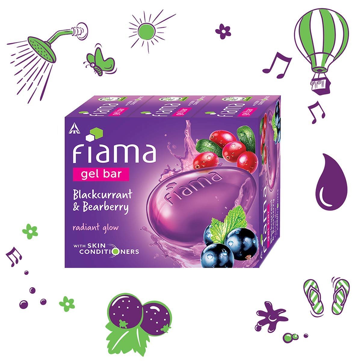 Fiama Gel Bar Blackcurrant & Bearberry 375g (125g Pack of 3) | Radiant Glowing Skin | Moisture Lock with 30% Smoothing Body Serum | Bathing Soap for Women & Men | All Skin Types thumbnail