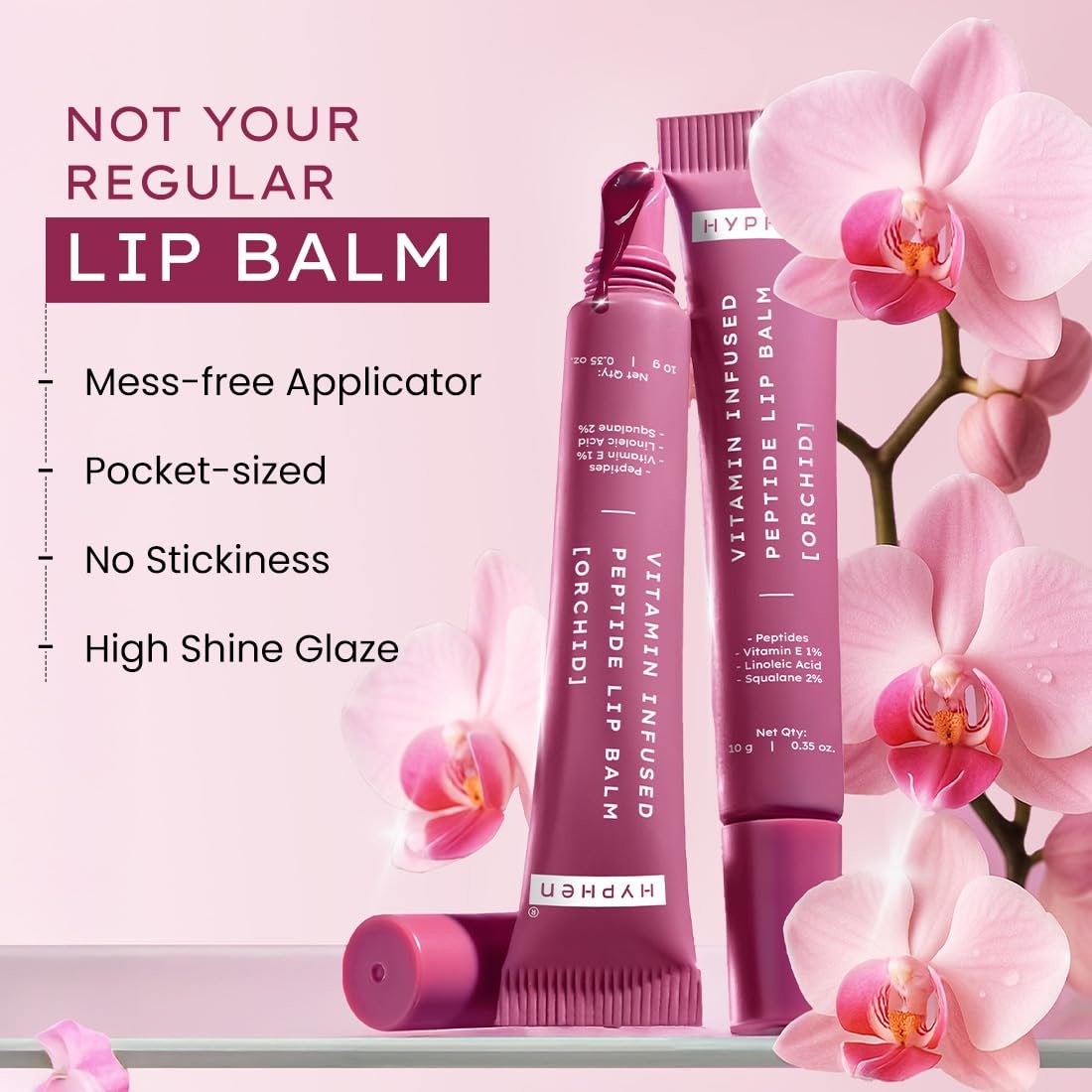 Hyphen Tinted Lip Balm | Brightens & Reduces Dark Lips & Pigmentation | 1% Vitamin E, Peptide & 2% Squalane | Winter Lip Care | Orchid (Mauve Shade)- 10g thumbnail