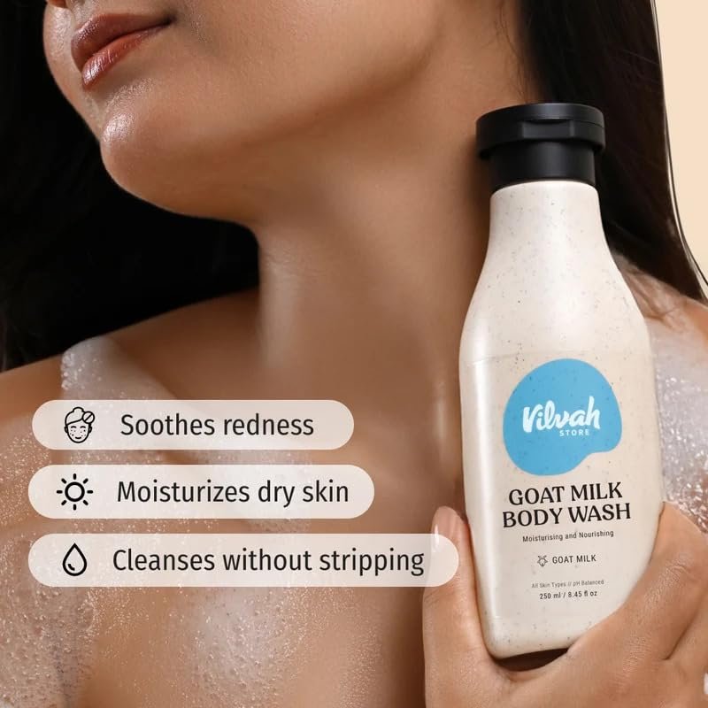 Vilvah Goat Milk Body Wash | Gentle Hydrating Body Cleanser for Deep Cleansing & Skin Nourishment | Repairs Skin Barrier & Soothes Irritation | With Goat Milk, White Lily Oil & Coconut Oil | thumbnail