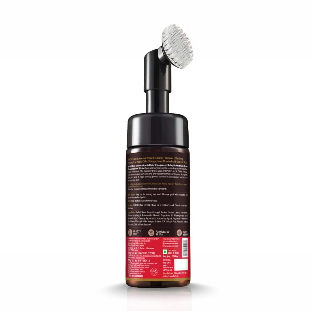 WOW Skin Science Apple Cider Vinegar Foaming Face Wash - No Parabens, Sulphate & Silicones (with built-in brush) thumbnail