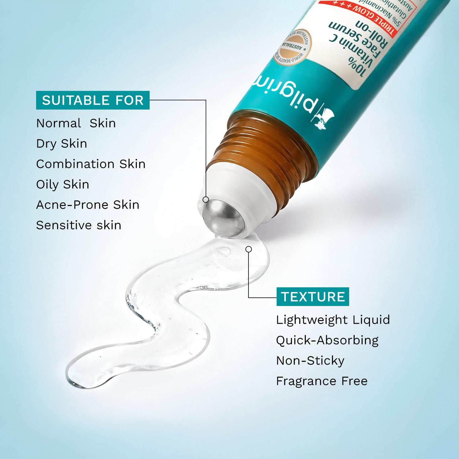 Pilgrim 10% Vitamin C Face Serum Roll On for Bright & Glowing Skin 25 ML 5% Niacinamide & Glutathione, Brightening, Fades Dark Spots & Evens, Dullness, Sensitive Skin Safe, Oil Free, All Ski thumbnail