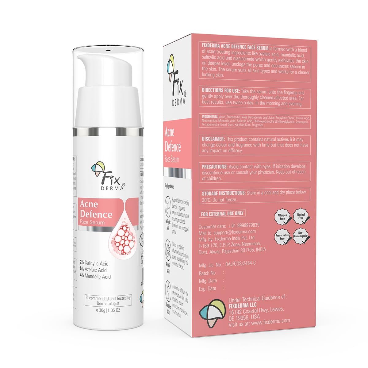 Fixderma 2% Salicylic Acid Serum for Anti Acne & Spot Treatment with 5% Azelaic Acid & 4% Mandelic Acid | Anti Acne Face Serum | Face Serum for Men & Women - 30 gm thumbnail