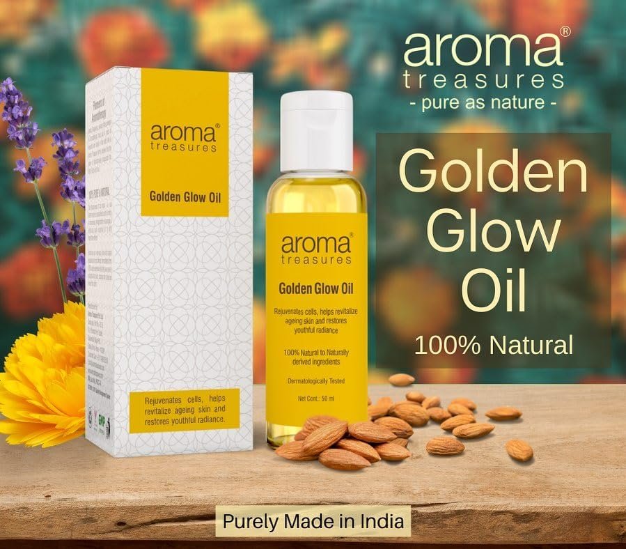 Aroma Treasures Golden Glow Facial Oil (50ml) – Turmeric & Calendula Anti-Pigmentation Blend for Youthful Radiance, 100% Natural | Deep Moisture, Dark Spot Reduction, Firmness & Glow Boost thumbnail