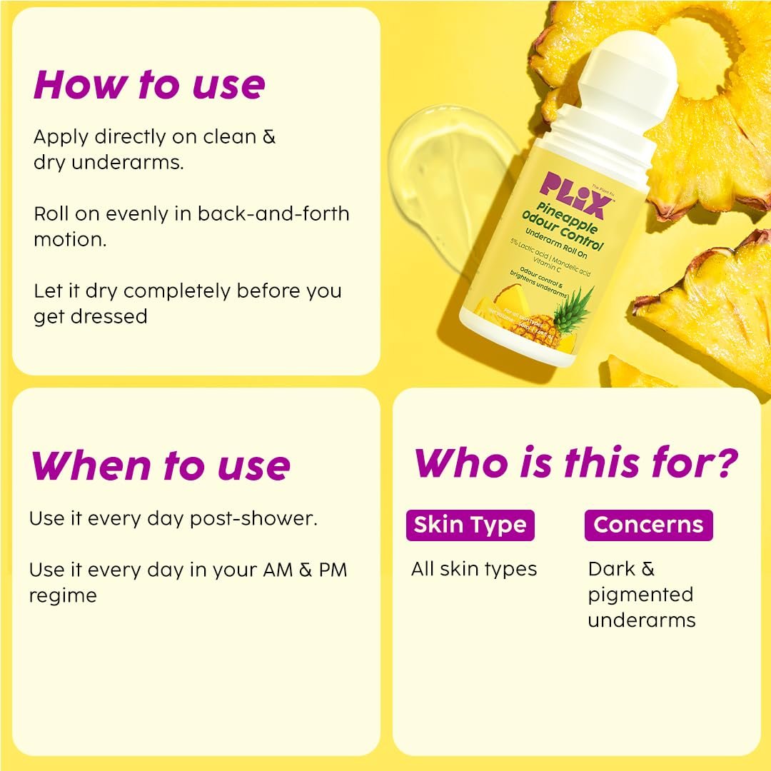 The Plant Fix Plix Pineapple Odour Control Underarm Roll-On (50Ml) With 5% Lactic Acid & 1% Mandelic Acid, Prevents Body Smell, Brightens Skin & Exfoliates Underarm, Alcohol Free - Lotion thumbnail