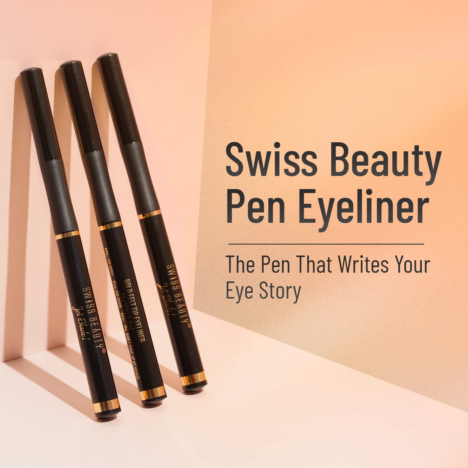 SWISS BEAUTY Waterproof And Long Wearing Bold Felt Tip Pen Glossy Eyeliner | Smudge Proof Eye Makeup | Quick Drying | Black, 1.2Ml thumbnail