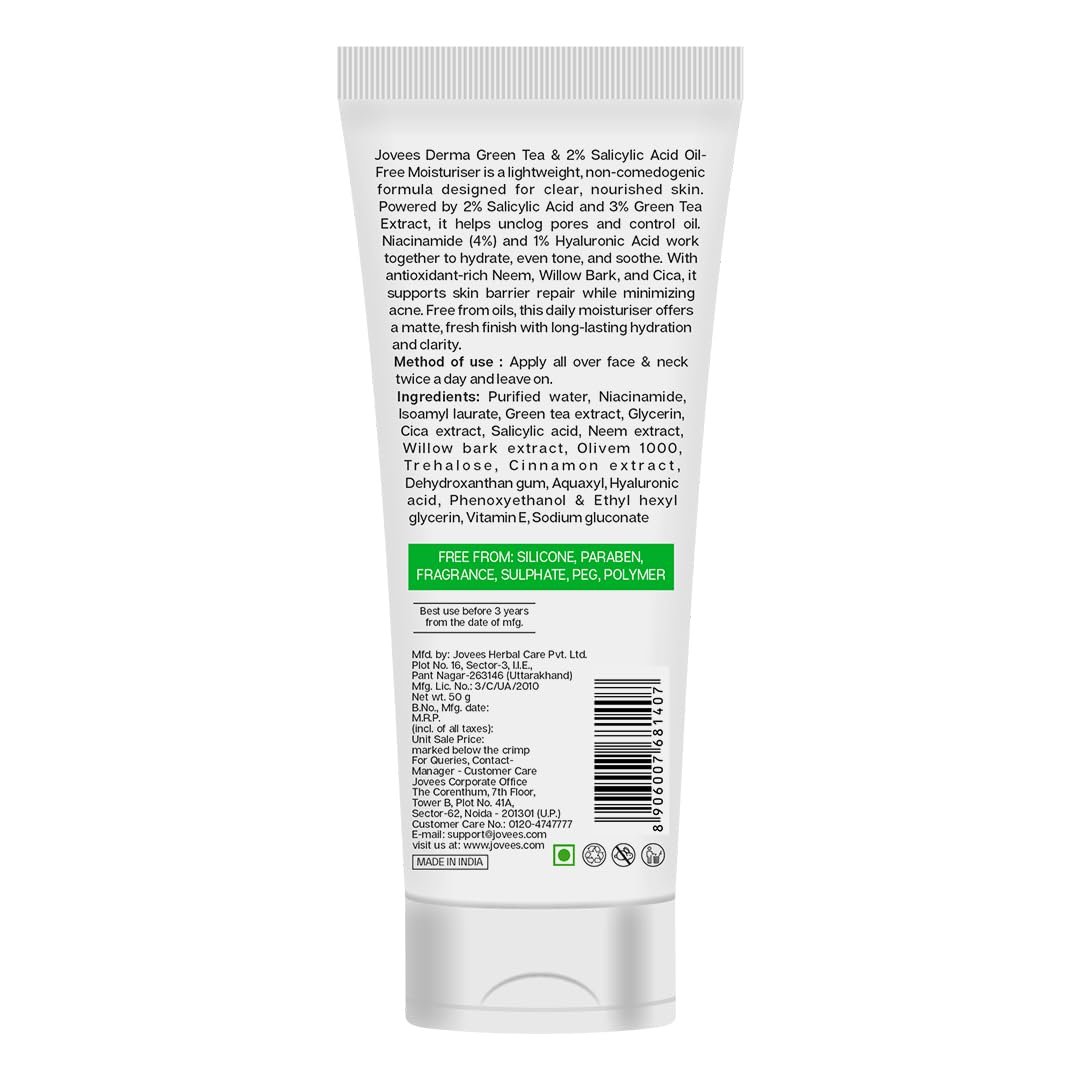 Jovees Herbal Derma Green Tea Pore Cleansing Face Wash For Acne Prone Skin, Salicylic Acid With Green Tea, Fight Pimples & Control Excess Oil, Gentle & Non-Drying Formula 100ml thumbnail